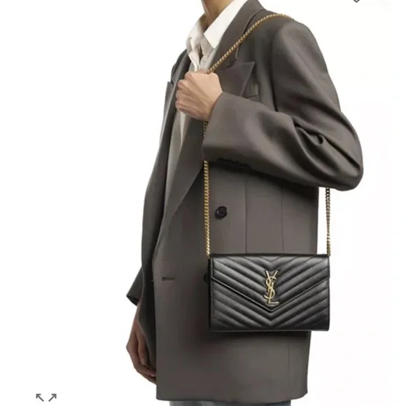 Yves Saint Laurent Black Clutch with Gold Chain - Picture 3 of 14